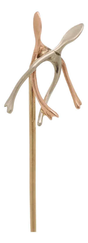 Antique Edwardian Figural Platinum & 14k Gold Wishbones Stickpin