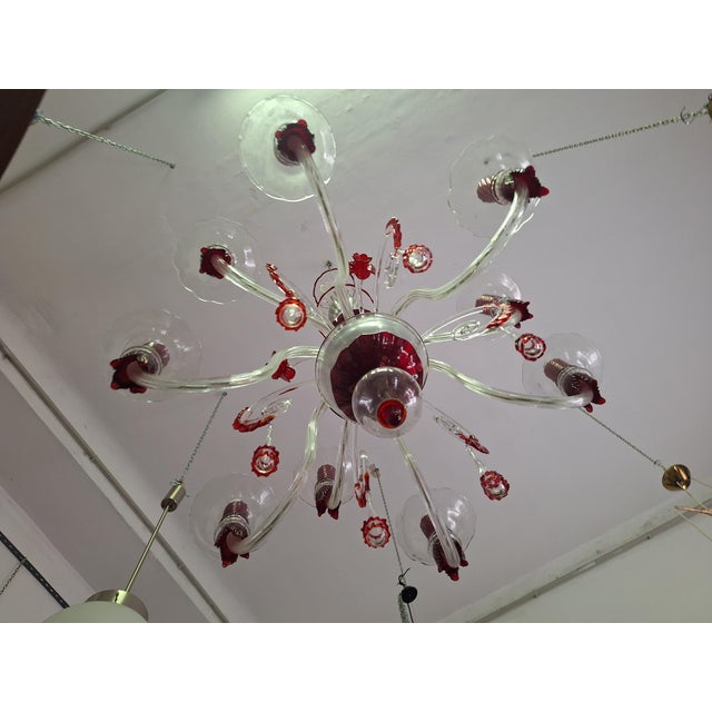 Chandelier in Transparent and Ruby ​​red Glass in Galliano and Murano Iron For Sale - Image 6 of 18