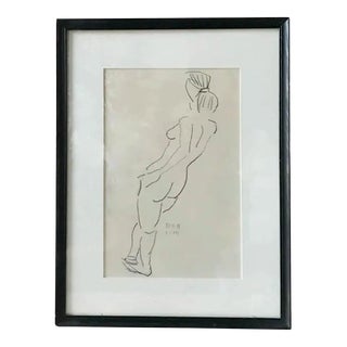 Vintage Nude Drawing, Framed For Sale