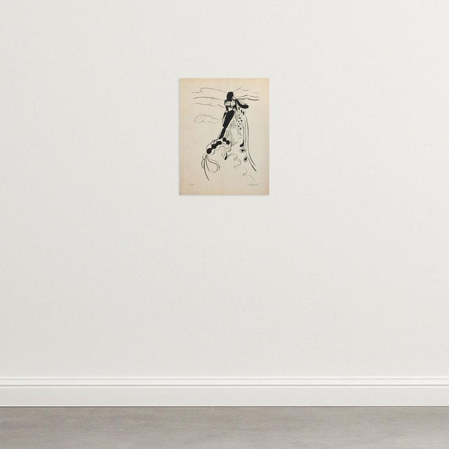 Teresa Vilarrubias, Aubrey Beardsley Style Composition, Silkscreen, 1950s, in Good conditions. Designed 1950 to 1959