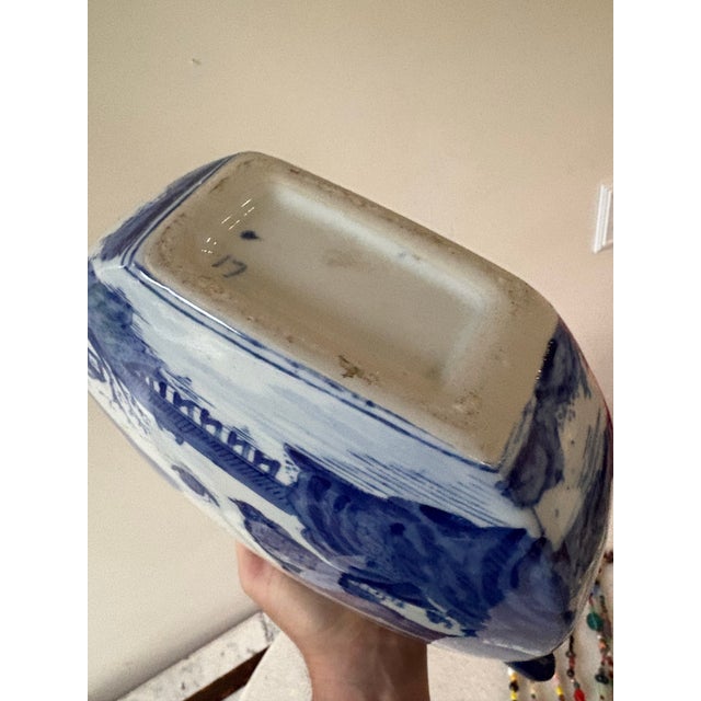 Large Vintage Porcelain Blue Willow Teapot For Sale - Image 4 of 5