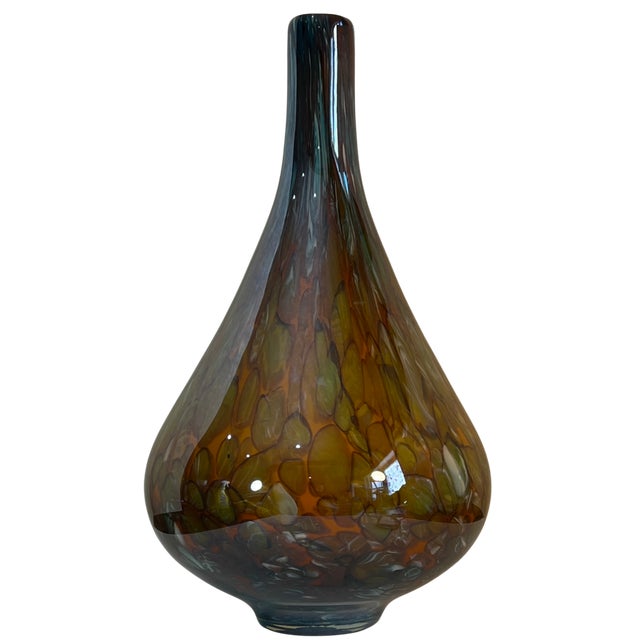 Amber 17+ In. Tall Murano Mottled Amber Gourd Shaped Art Glass Vase For Sale - Image 8 of 18