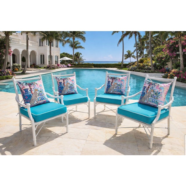 Vintage Palm Beach Chic Target X Back Aluminum Armchairs - Set of 4 For Sale - Image 13 of 15