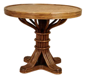 Vintage Bamboo and Grasscloth Dining or Center Table