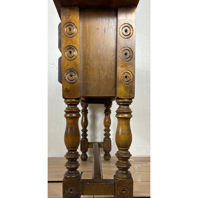 Brown Spanish Renaissance Revival Walnut Console Table with Four Carved Drawers, 1930s For Sale - Image 8 of 11