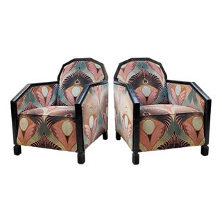Set of Art Deco Patterned Club Chairs, 1930s For Sale