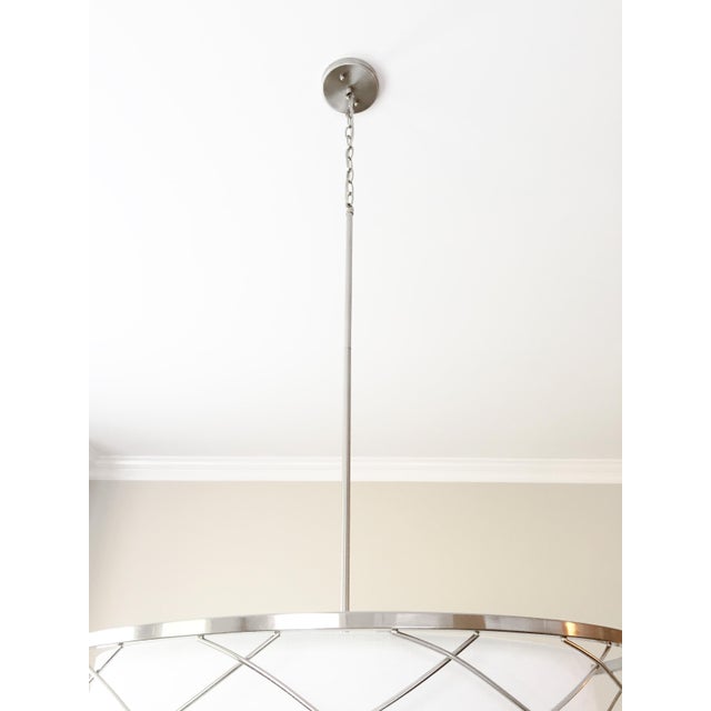 Large Pendant Drum Chandelier in Brushed Nickel With White ...