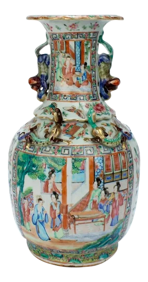 Antique Chinese Rose Mandarin Porcelain Vase, 19th Century
