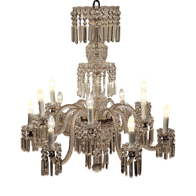 Bohemian Crystal 12-Light Chandelier, 1930s For Sale