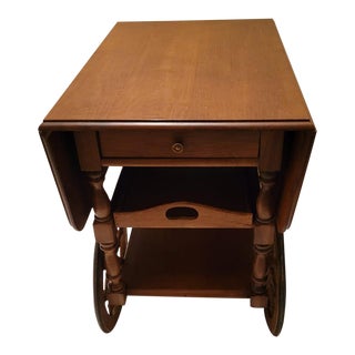 Mid 20th Century Colonial Style Solid Maple Bar Cart/ Tea Cart With Drawer and Removable Tray For Sale