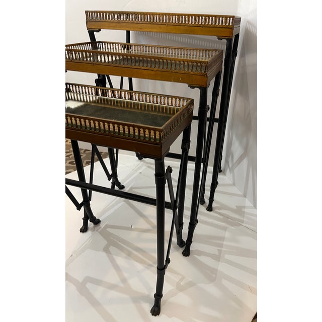 Glass Set of Campaign Style Mirrored Top Gallery Nesting Table, France For Sale - Image 7 of 12