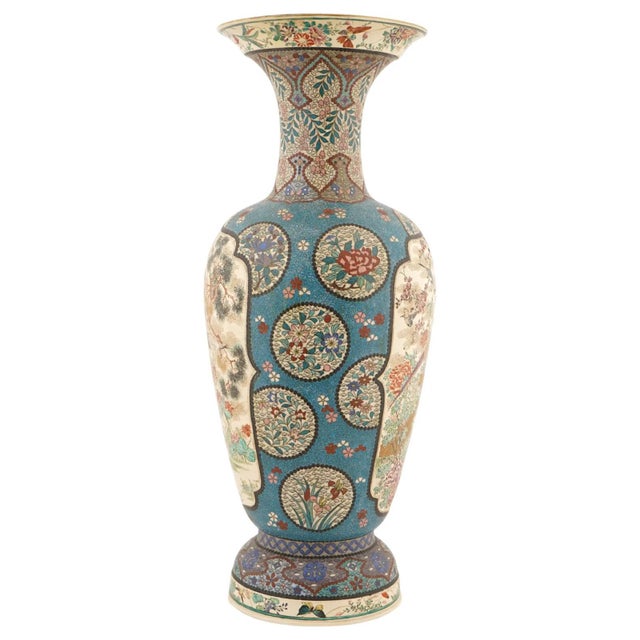 Metal Japanese Cloisonne Enamel Meiji Totai Shippo Vase, Kinkozan School, 22 In. For Sale - Image 7 of 11