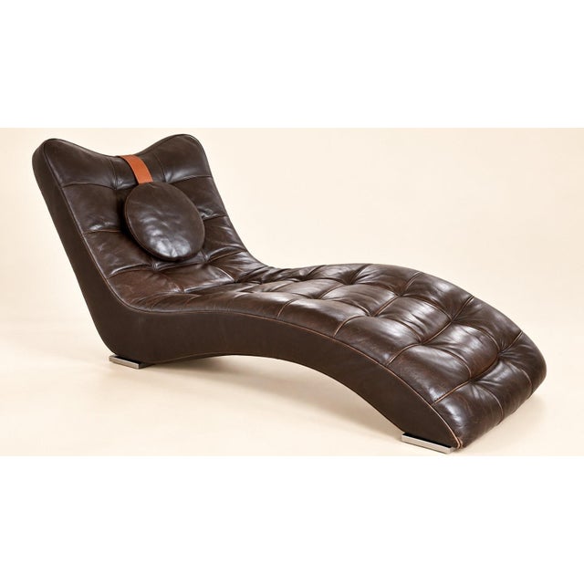 S-Shaped Chaise Longue in Chocolate Leather with Button Tufting, 1970s For Sale - Image 9 of 9
