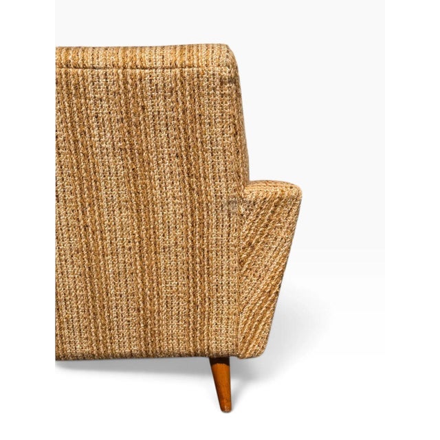 Pair of Danish Modern Lounge Chairs | Sculptural Flared Arms in Woven Tweed | Tapered Wood Legs | C. 1960s For Sale - Image 13 of 16
