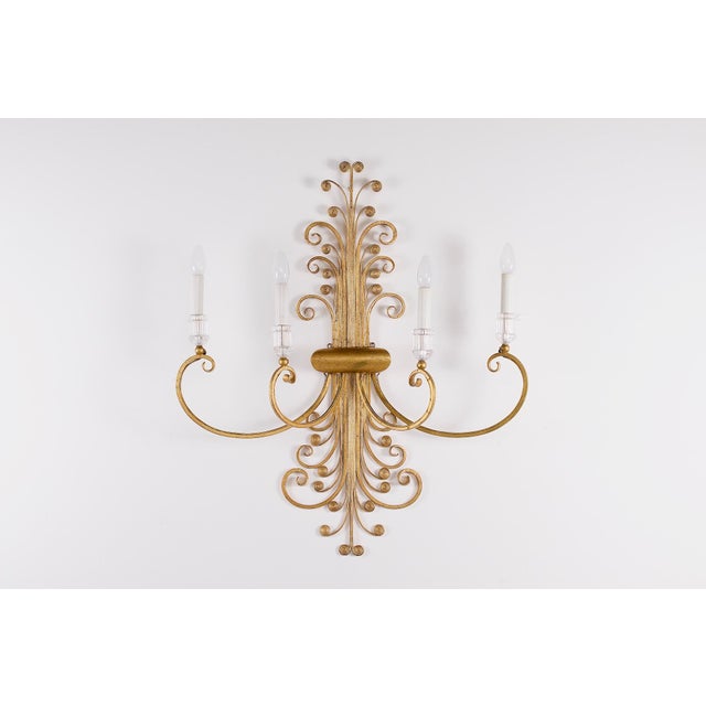 Mid-Century Modern Florentine Style Gilded Wrought Iron Wall Sconce, 1970s For Sale - Image 3 of 10