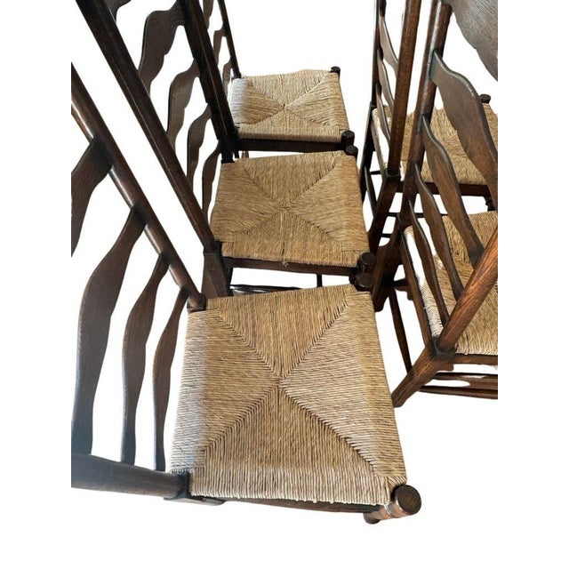 1960s Vintage Ladderback Side Dining Chairs With Rush Seats - Set of 6 For Sale - Image 5 of 17