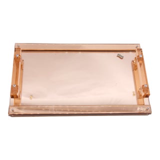 European 1950s Lucite Translucent Orange Mirrored Tray For Sale