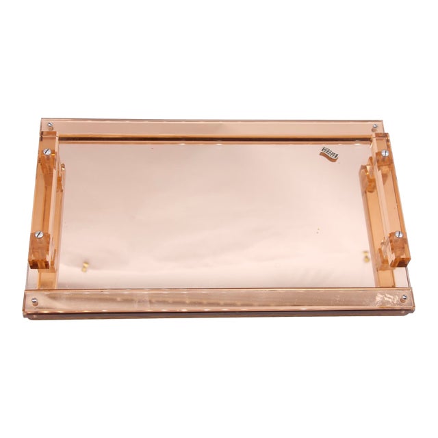 European 1950s Lucite Translucent Orange Mirrored Tray For Sale