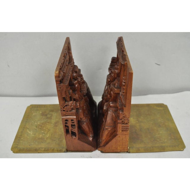 Brown Vintage Chinese Hand Carved Hard Wood Scholar Bookends by George Zee - A Pair For Sale - Image 8 of 18