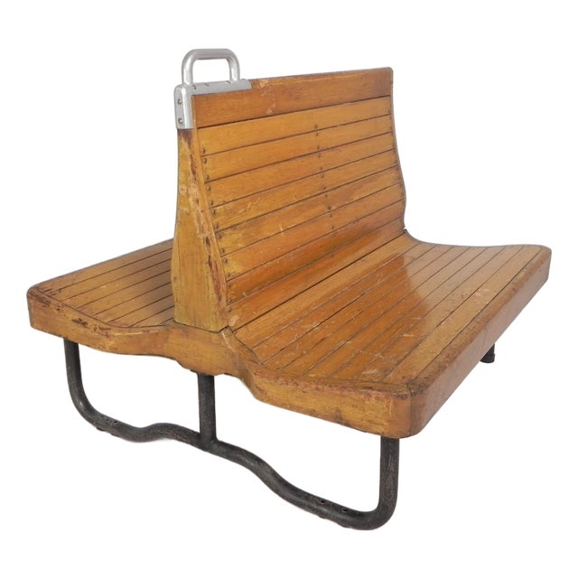 Double-Sided Teak Train Bench, 1930s For Sale