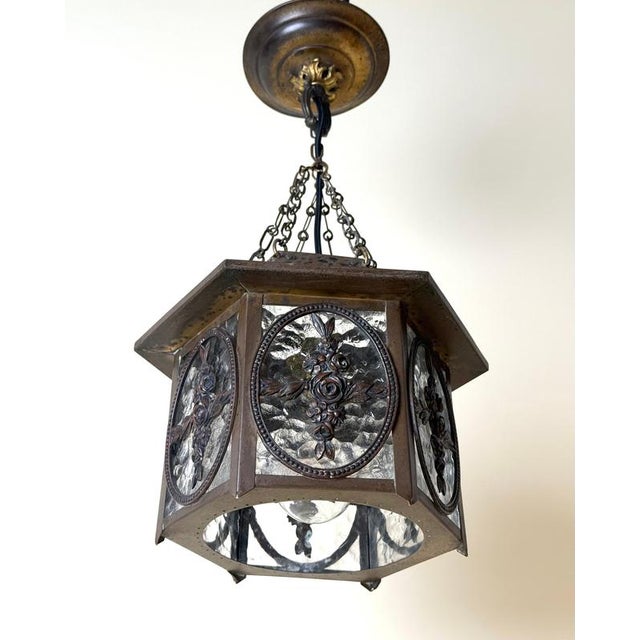 1920s 20th Century German Brass and Textured Glass Chinoiserie Lantern, 1920s For Sale - Image 5 of 18