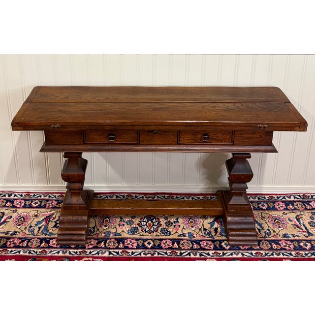 Antique French Flip Top Envelope Library Table Console Sofa Entry Table Oak For Sale - Image 15 of 18
