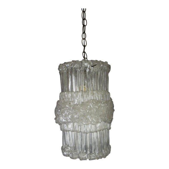Vintage Lucite Frosted Hanging Pendant Light With Brass Chain For Sale