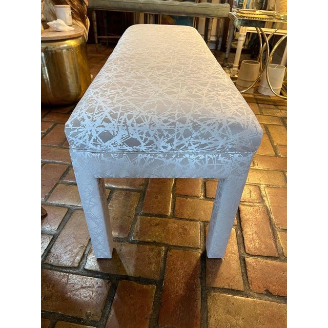 Champagne Mid-Century Modern Parsons Bench in Abstract Champagne Upholstery For Sale - Image 8 of 15