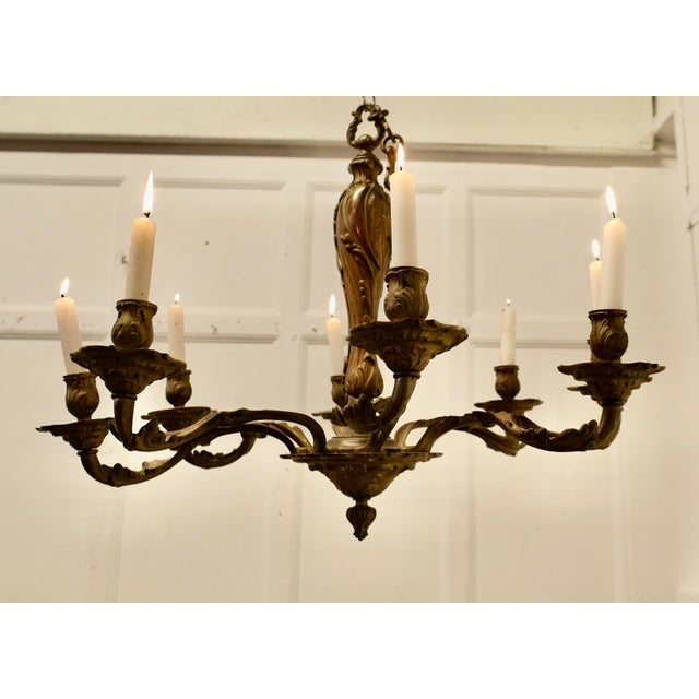 Rococo French Gilded Brass 8 Branch Rococo Chandelier Candleholder, 1890s For Sale - Image 3 of 5
