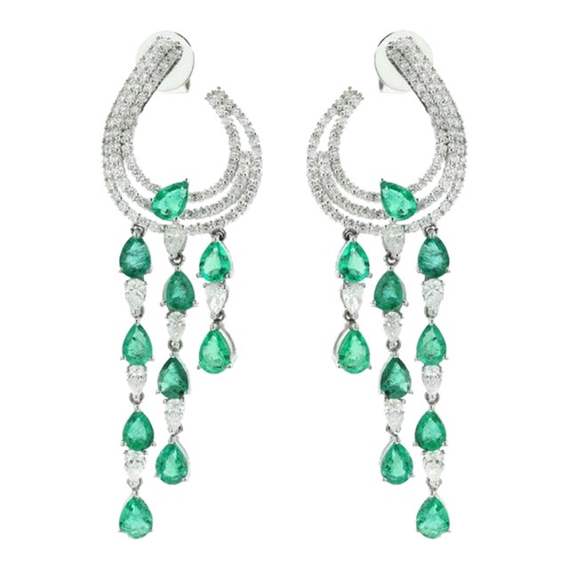 Art Deco Modern Emerald Diamond Earrings in 14k White Gold- 2 Pieces For Sale - Image 3 of 7
