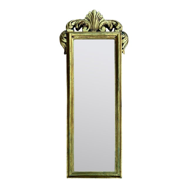 Spanish Giltwood Wall Mirror with Carved Crest, Baroque Revival, circa 1950–1960 For Sale