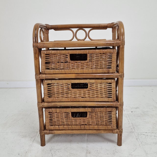 Mid-Century Modern Mid-Century Modern Italian Rattan and Wicker Three-Drawer Chest, 1970s For Sale - Image 3 of 14