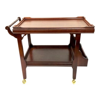 1940s Vintage Mahogany Rolling Bar Cart For Sale
