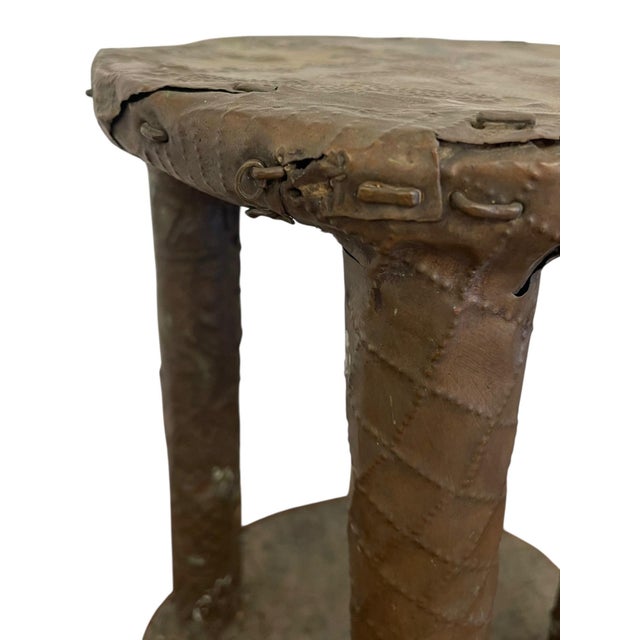 Vintage Decorative Metal-Clad Stool or Pedestal With Hand-Tacked Surface and Patina For Sale - Image 10 of 10