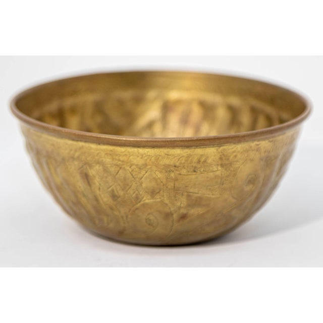 Late 19th Century Antique Islamic Brass Chased Embossed Magic Bowl Indo Persian Mughal Brass Dish For Sale - Image 5 of 8