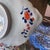 Hand-painted antique Imari leaf plate in fan and flower design // Arita plate // decorative plate // gilt edge // blue and white with orange For Sale - Image 14 of 17