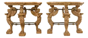 Pair of Maitland Smith Neoclassical Cast Stone Demilune Consoles