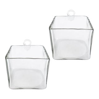 Minimalist Blenko Style Artisan-Blown Glass Boxes, a Pair (2 Sets Available) For Sale