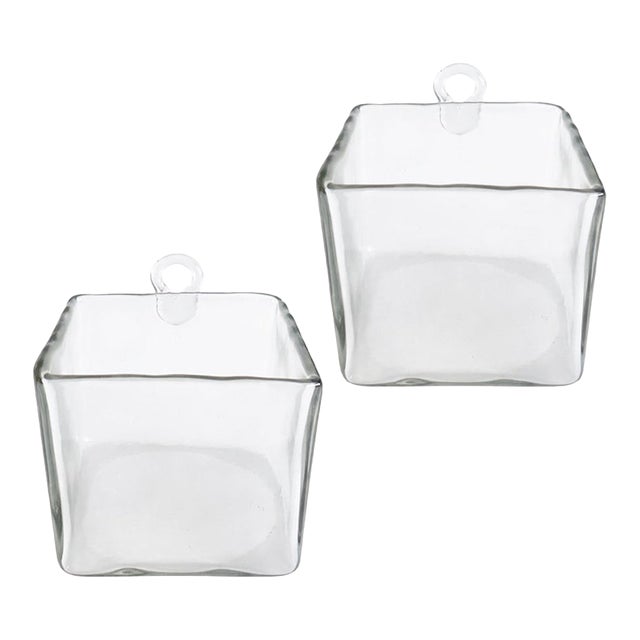 Minimalist Blenko Style Artisan-Blown Glass Boxes, a Pair (2 Sets Available) For Sale
