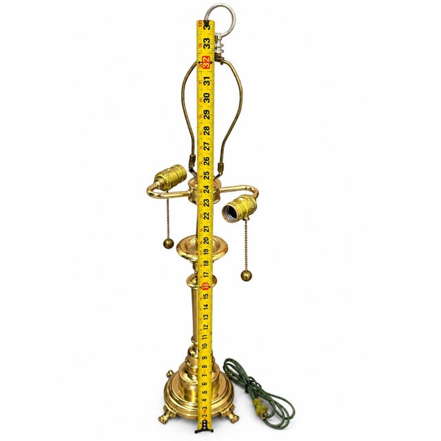 Traditional Hollywood Regency Solid Brass Candlestick Table Lamp Empire Shade For Sale - Image 3 of 5