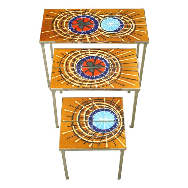 Mid Century 1970s Nesting Tables Attributed to Juliette Belarti For Sale