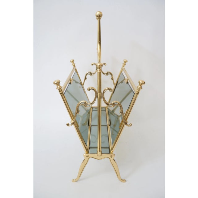 Hollywood Regency Maison Baguès Magazine Rack Brass & Smoke Glass For Sale - Image 3 of 11