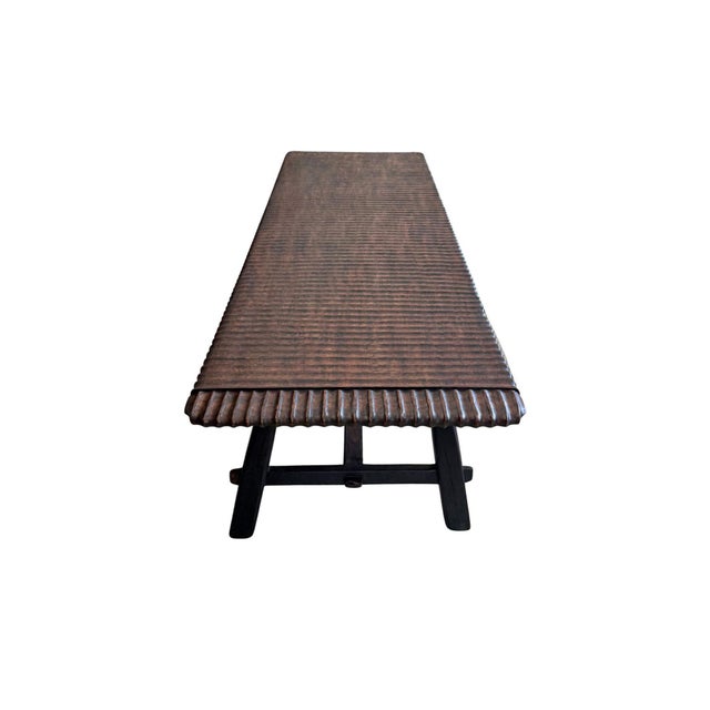 Wood Teak Wood Sofa Table, Hand-Carved Detailing Espresso Finish, Modern Organic For Sale - Image 7 of 10
