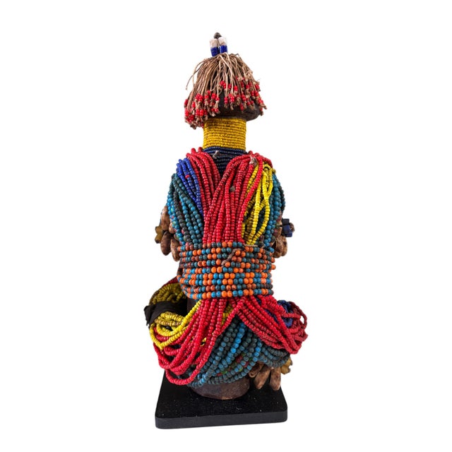 Red Vintage African Beaded Fali Namji Fertility Doll Cameroon W/Wood Stand 11.5" H For Sale - Image 8 of 10