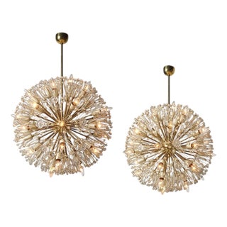 Emil Stejnar, Large Snowflake Chandeliers, Brass, Glass, Austria, 1965 For Sale