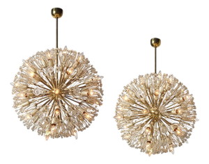 Emil Stejnar, Large Snowflake Chandeliers, Brass, Glass, Austria, 1965
