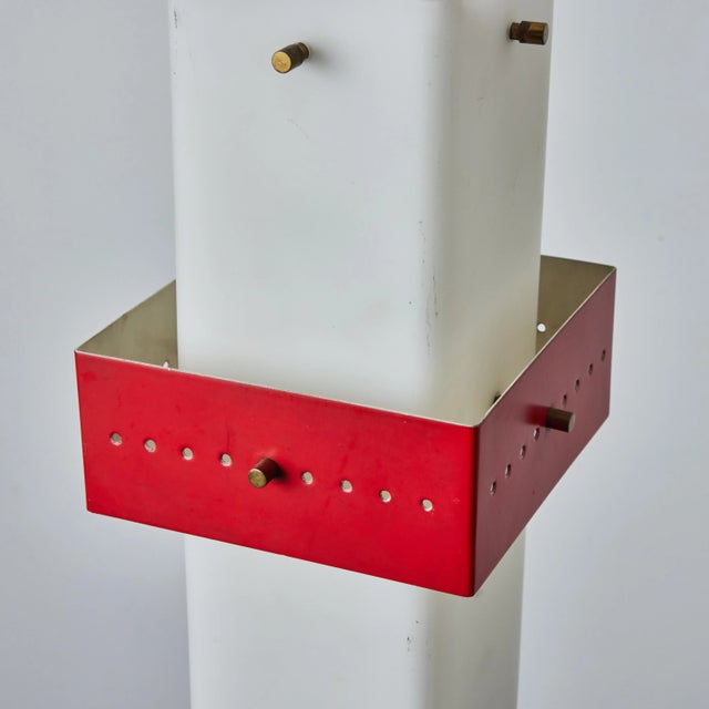 Metal 1950s Stilnovo Red Metal & Opaline Glass Suspension Lamp, Unmarked For Sale - Image 7 of 13