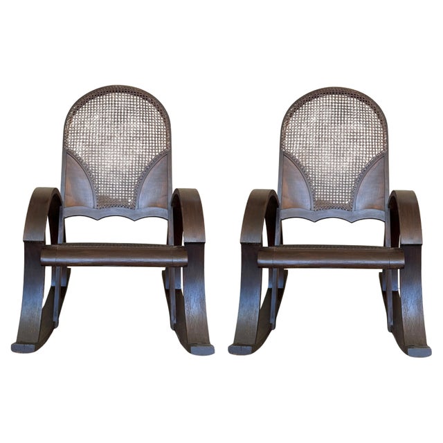 Mid 20th Century Pair of Bentwood Rocking Chairs with Cane Seat and Back For Sale - Image 15 of 18