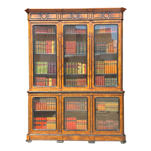 Antique Walnut and Ebony Library Bookcase, 1860 For Sale