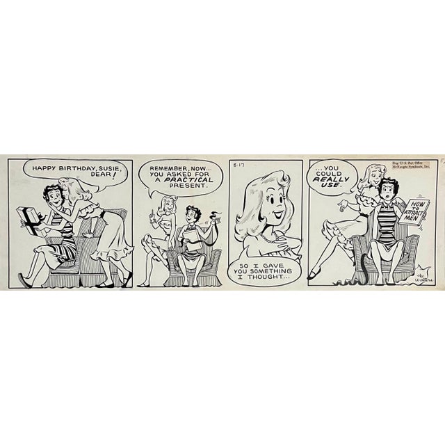 Jerry Walter & Linda Walter, Rare 1950s Original Syndicated Ink Drawing Cartoon Strip Susie Q Smith Comic Art, c. 1954 For Sale